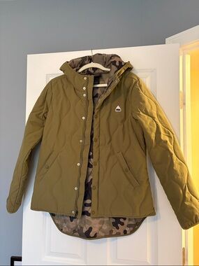 Burton Olive Hooded Quilted Kiley Insulator Jacket with Camo Lining